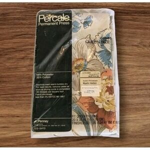 NOS Queen Pillowcases Set Of 2 Percale Floral JC Penney Mystic Harbor Linens Vtg